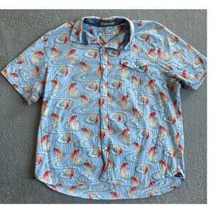 Tommy Bahama Button Shirt XXL Fish Short Sleeve Light Blue Beach Outdoor 2XL